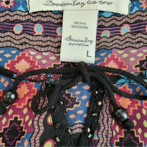 EC AMERICAN RAG SHEER FLORAL/SANTA FE PRINT BLOUSE THAT TIES ON THE NECK SZ.L - Picture 4 of 4